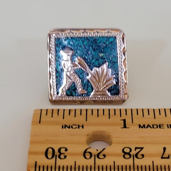 (SOLD) Vintage Alpaca 925 Silver Green Turquoise Inlay Cufflinks Mexico - Picture 4 of 7